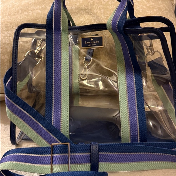 Kate Spade Transparent Tote with Navy and Mint Stripes - Picture 2 of 13
